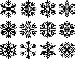 12 Snow Icons collection set. Snowflakes Vector Icons. Winter Icons set featuring decorative frost symbols for seasonal design Projects, Holiday Crafts, Events, Artwork