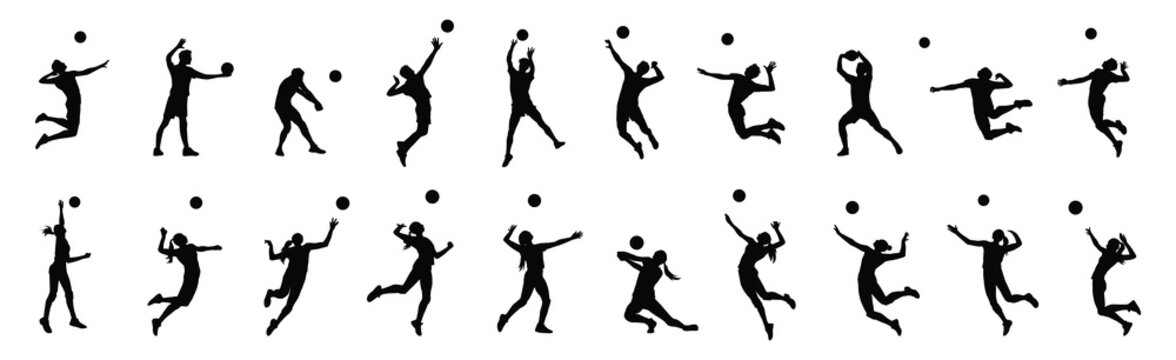 volleyball player silhouette man and woman volleyball player silhouette