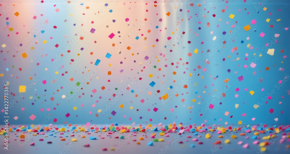 Aufkleber A vibrant scene of multicolored confetti falling. Rays of light cascade down with the confetti. The ground sparkles with confetti. A joyful image suggesting celebration.