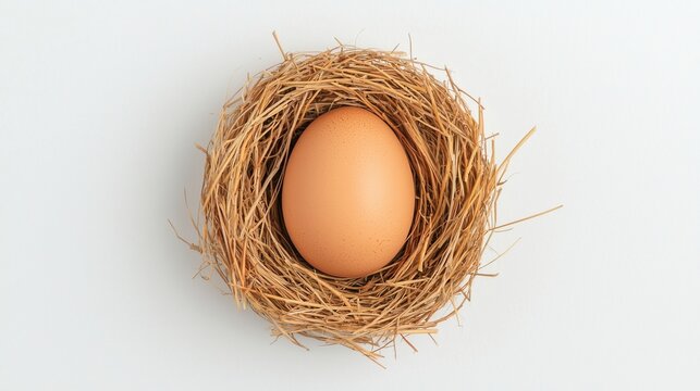 A simple, natural nest containing a single brown egg, symbolizing new beginnings and nature's cycles.