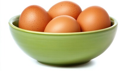 Fresh Eggs in a Ceramic Bowl on White Background