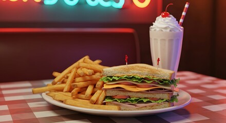 Diner Milkshake and Sandwich