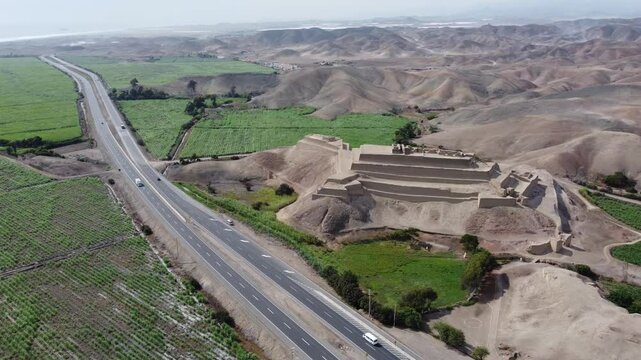 Paramonga fortress, an ancient wonder in peru, seen from above