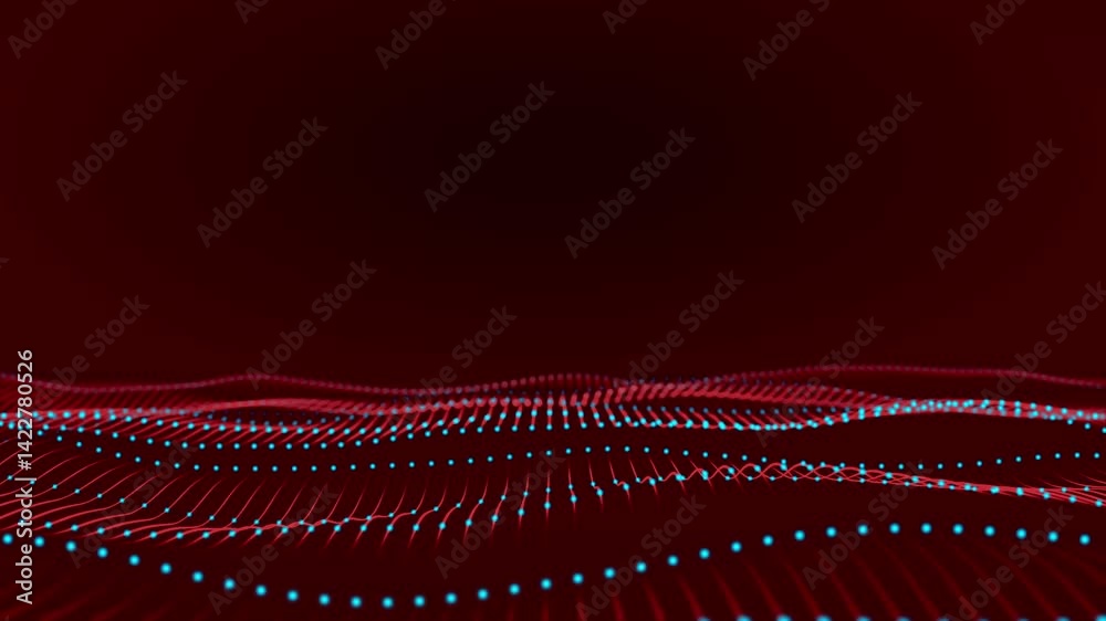 Wall mural futuristic video animation with colorful wave object and glitter particles in slow motion, 4k abstra