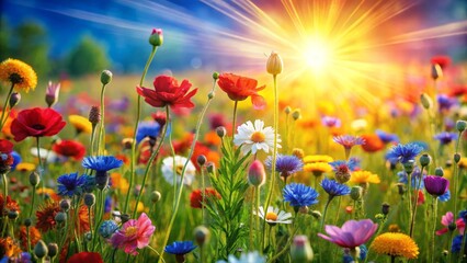 Obraz premium Vibrant Wildflower Meadow in Sunlight