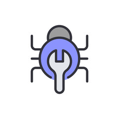 Bug fix colored icons, minimalist vector illustration ,simple transparent graphic element .Isolated on white background