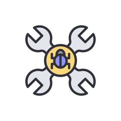 Bug fix colored icons, minimalist vector illustration ,simple transparent graphic element .Isolated on white background