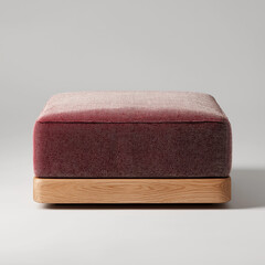 Red Fabric Ottoman with Oak Wood Base  Modern Square Footstool