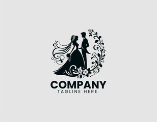 Obraz premium Elegant Bride and Groom Romantic Poses Vector Logo Design
