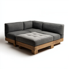 Modern Modular Sofa Gray Fabric Oak Wood Frame LShaped Sectional