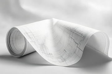 Rolled blueprint paper showing detailed technical drawings, ideal for construction, architecture, or design related to labor and work.