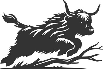 Highland cattle animal running silhouette vector