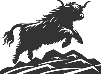 Highland cattle animal running silhouette vector