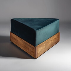Triangular Teal Velvet Ottoman on Oak Base