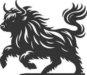 Obraz premium Highland cattle animal running silhouette vector
