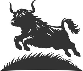 Highland cattle animal running silhouette vector