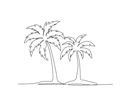 Coconut tree outline drawing illustration. one continuous line drawing of palm tree.