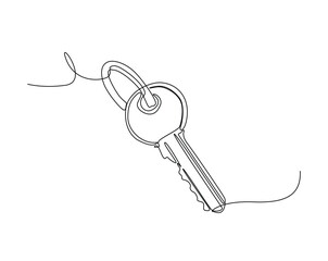 Simple key house outline drawing illustration. one continuous line drawing of Key house.