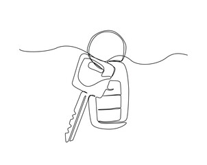 Car keys with alarm system outline drawing illustration. one continuous line drawing of car key.