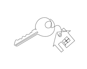 Simple key house outline drawing illustration. one continuous line drawing of Key house.