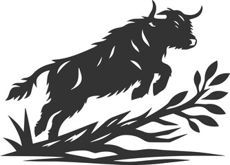Highland cattle animal running silhouette vector