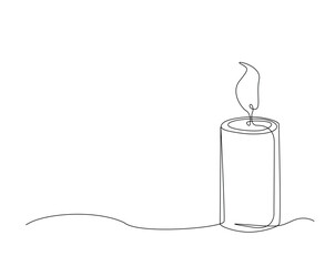 Burning candle outline drawing illustration. one continuous line drawing of candle.