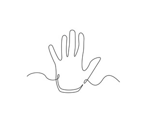 Hand showing five fingers outline drawing illustration. one continuous line drawing of human hand goodwill gesture.