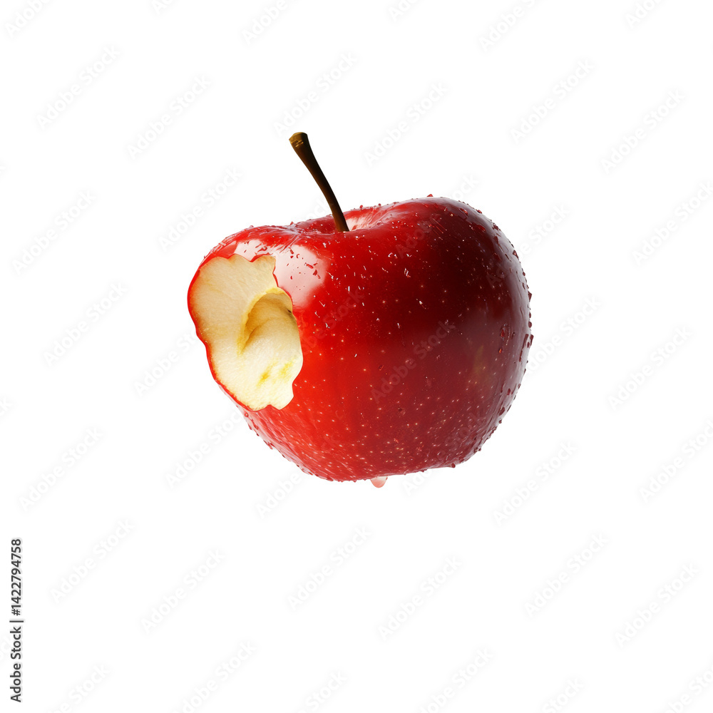 Poster a bitten red apple on a black canvas: simplicity, freshness and a hint of appetite