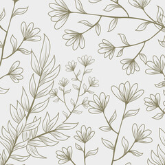Fototapeta premium Elegance Wedding drawn mono-line floral botanical flower pattern background design