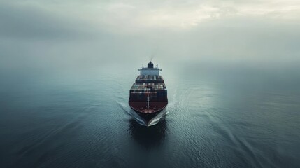 13.Aerial front view of a loaded container cargo vessel traveling over calm ocean