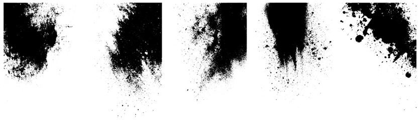 Grunge Ink Splatter and Drip Textures, Abstract Black Paint Splash Elements Set