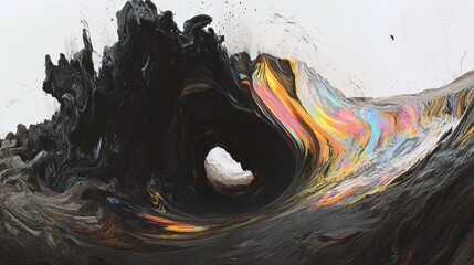 Abstract Iridescent Fluid Swirl with Black and White Background