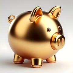 3d cute animation of a gold piggy bank on white background
