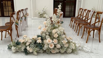 bouquet of white roses,Field of purple marigold flowers White-purple flowers, green leaves.Field of purple marigold Bossoms,marigold flowers and blue blossom in the park,floral pattern - white flower