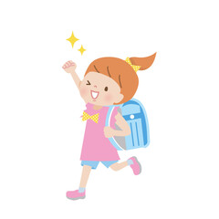 ランドセルを背負ってガッツポーズする女の子