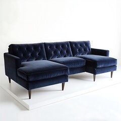 Obraz premium Blue velvet sectional sofa with a white background