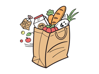 Grocery food Eco shopping bags. Vector supermarket illustration 