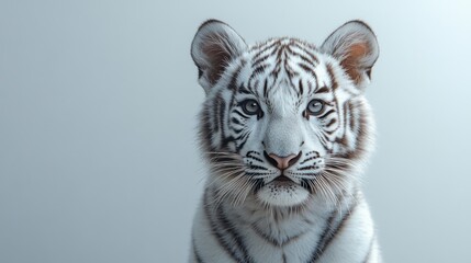 Fototapeta premium Adorable white tiger cub stares intently at the viewer