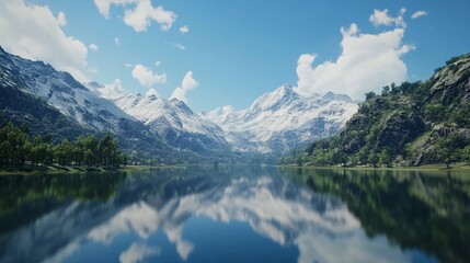 Serene Mountain Lake Reflection, A Breathtaking Alpine Landscape