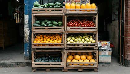 Outdoor wooden food display for commercial use