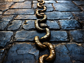 Golden Chain on Cobblestone Street
