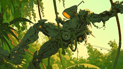 Jungle Mech: A Futuristic Robot in Tropical Foliage