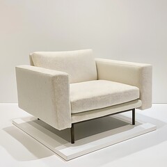 White chair with a black frame sits on a white surface