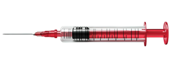 Red Plunger Syringe with Clear Barrel Isolated on Transparent Background, generative ai