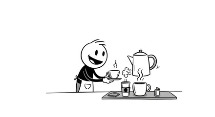 Stick Figure Serving Hot Beverage