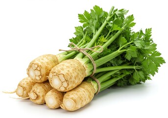 Two halves of a red kiwi fruit with green leaves on a white background are closely arranged together