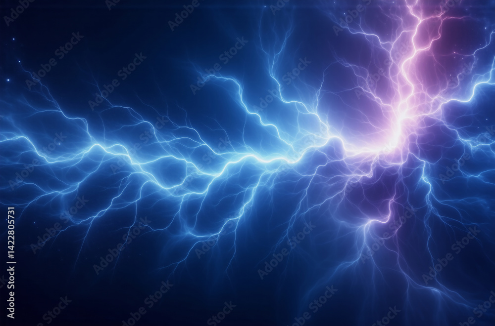 Aufkleber Abstract image depicting a vibrant collision of blue and pink lightning against a dark background.  The energy is intense and dynamic, creating a visually striking contrast.