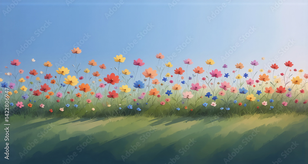 Poster hints: image containing a cheerful scene of colorful flowers. a joyful display of vibrant, colorful 
