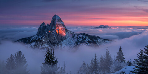 Mountain peak above clouds at sunset beautiful landscape nature photography scenic view alpine wonderland 100