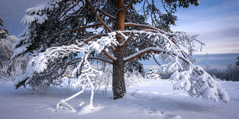 Winter wonderland snow scene: snowy pine tree landscape photography for christmas backgrounds images